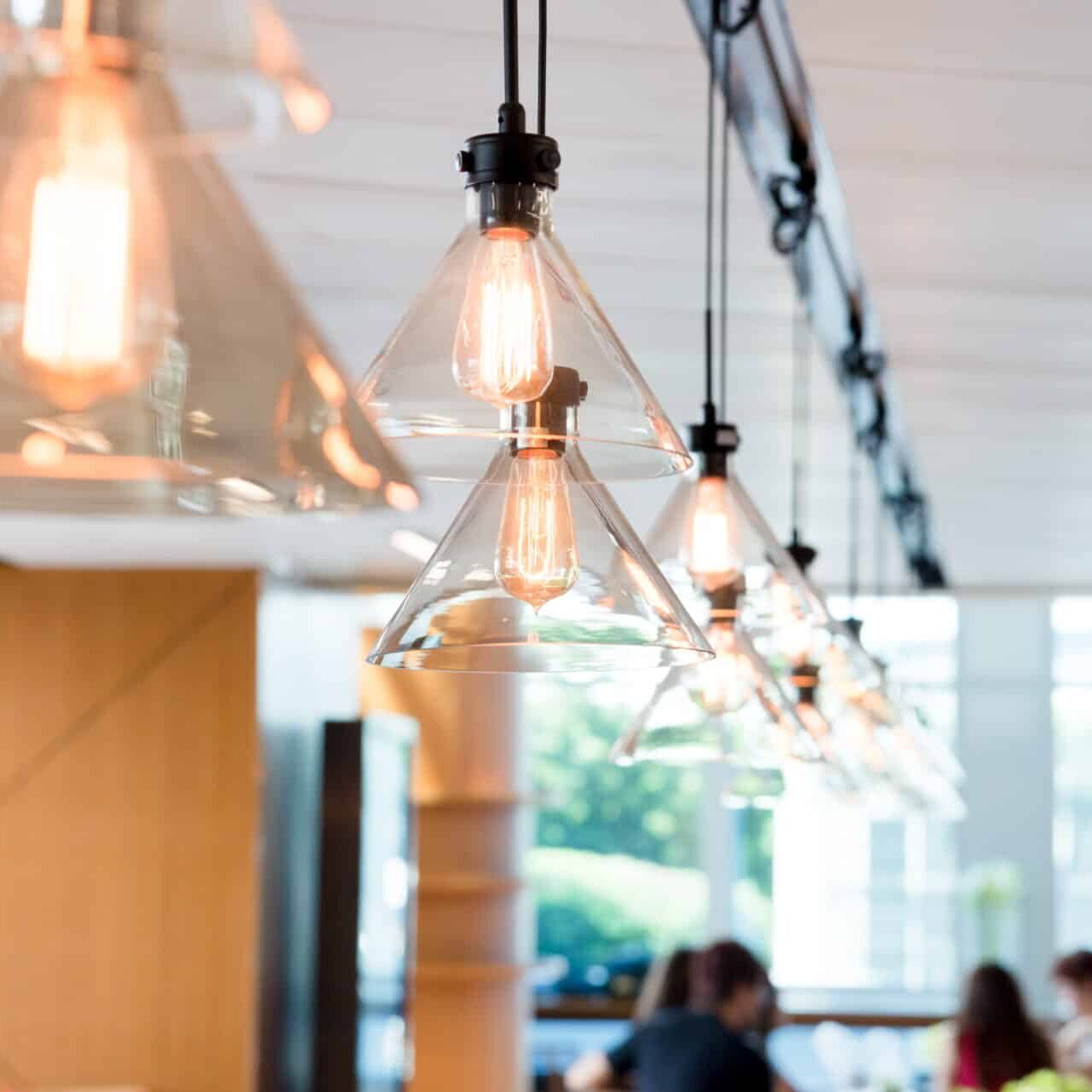 Hanging Ceiling Lights In A Modern Shared Office Space