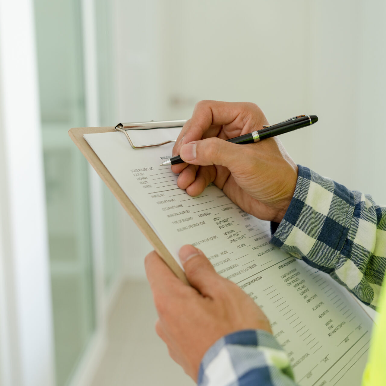 Construction Worker Or Architect Writing on Clipboard